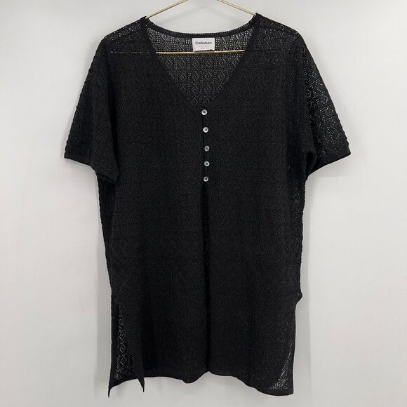 Callahan Plus XXL Black Crochet Knit Button Front Tunic Top - Picture 1 of 9
